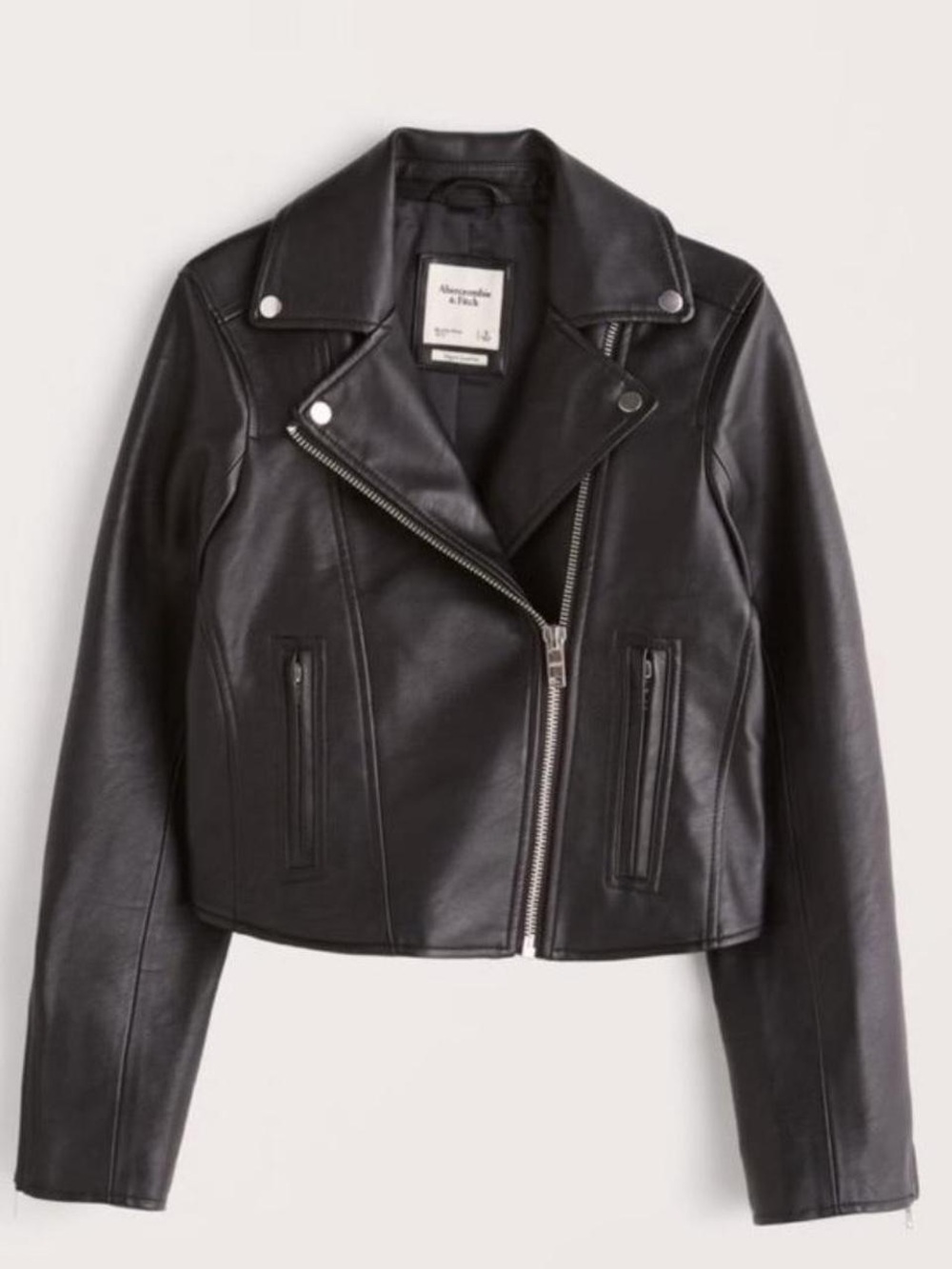 Abercrombie & Fitch Black Faux Leather Cropped Moto Jacket